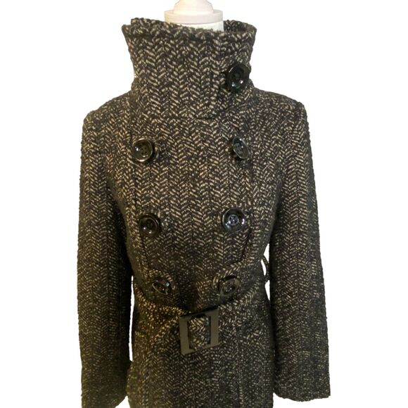 Zara Rare Women Winter Jacket Coat Double Breast Vintage y2k Black Beige Small - Picture 8 of 16